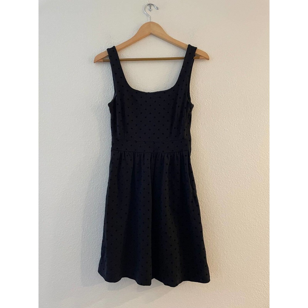 Madewell Size XS Womens Black Velvet Swiss Polka Dot Dress Scoop Neck Sleeveless - Picture 2 of 9